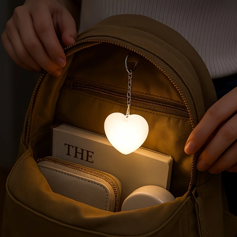 Portable Heart-Shaped Keychain Light Rechargeable Touch Control LED Bag Pendant  Keychain Accessories