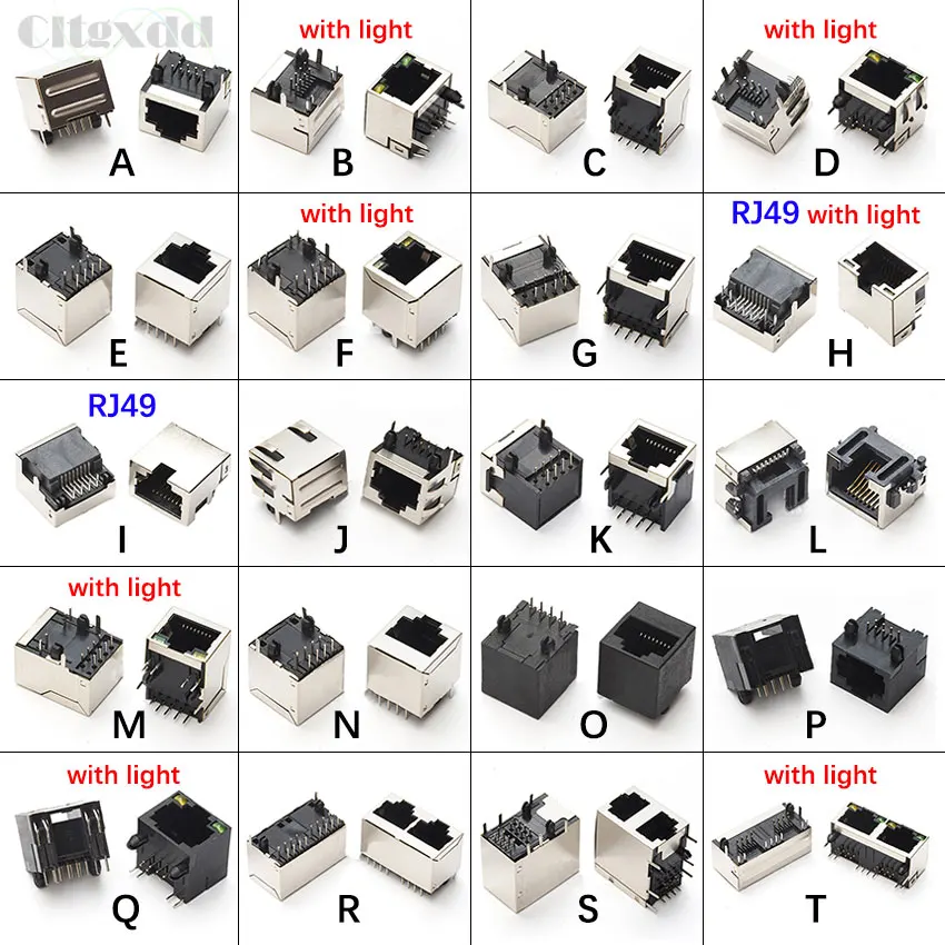 

10pcs RJ45 RJ49 Network Jack 8P8C 10P8C1P 2P 4P Modular Network PCB Jack 8P Vertical LAN Adapter DIP Connector Metal Plastic