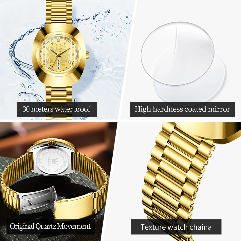 OLEVS Top Luxury Brand Lady Watch Elegant Fashion Gold Stainless Steel Women\'s Watches Calendar Waterproof Quartz Wristwatch