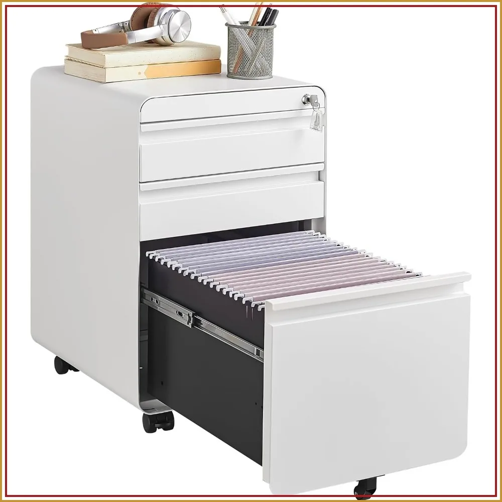 Lockable 3 Drawer File Cabinet for Home Office, Metal Storage Cabinet with Lock