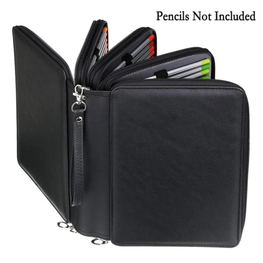 200 Holes Colored Lead Pencils Storage Bag Stationery Portable Large Capacity Case Holder 5 layer PU Leather Student Pen Case