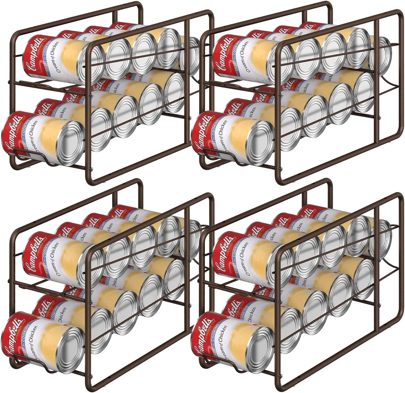 

4 Pack Can Dispenser Rack, Stackable Can Storage Organizer Hol r for Canned Food Kitchen Cabinet Pantry Countertop, Br
