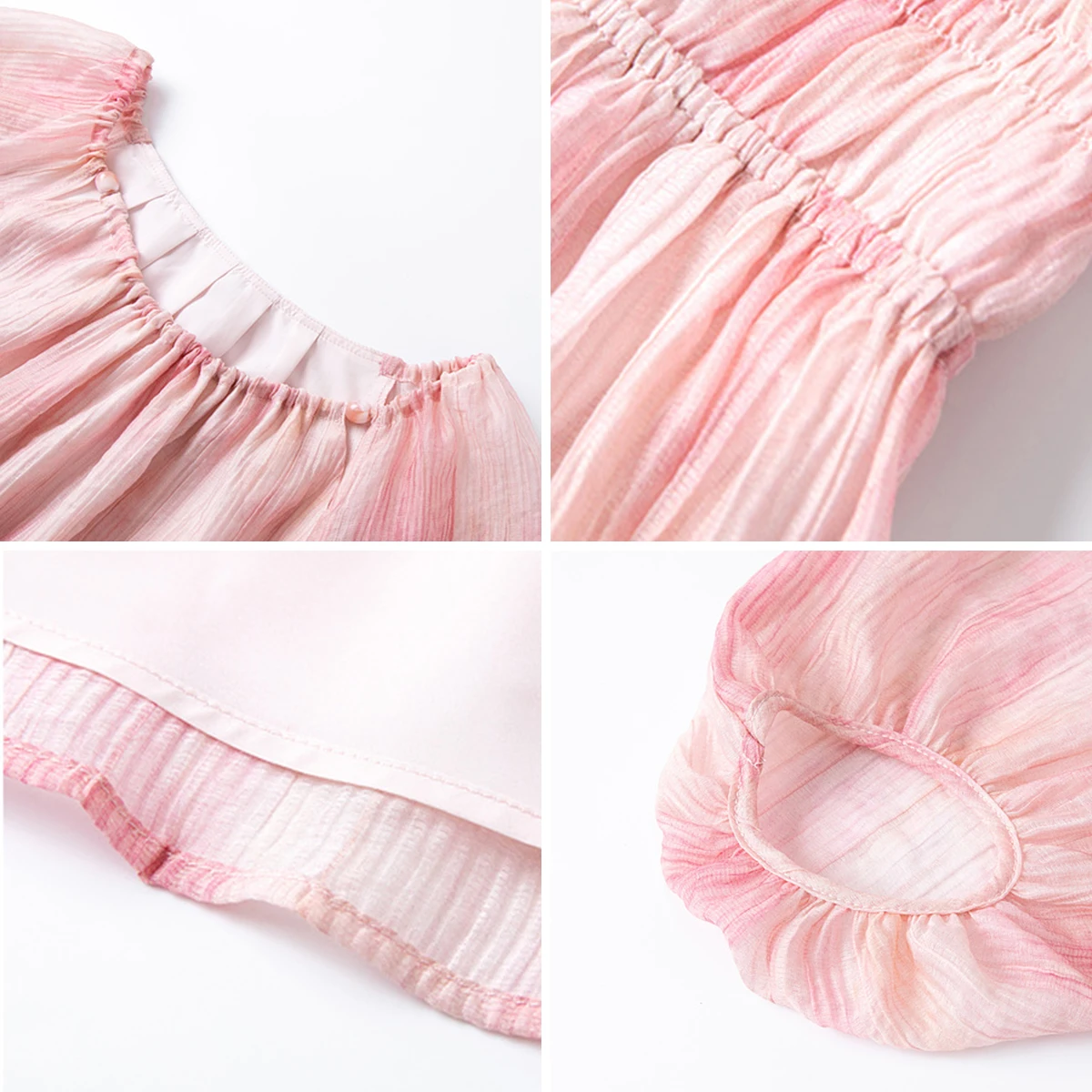 Women's Gradient Smudge Midi Dress - Puff Sleeve Draped Style