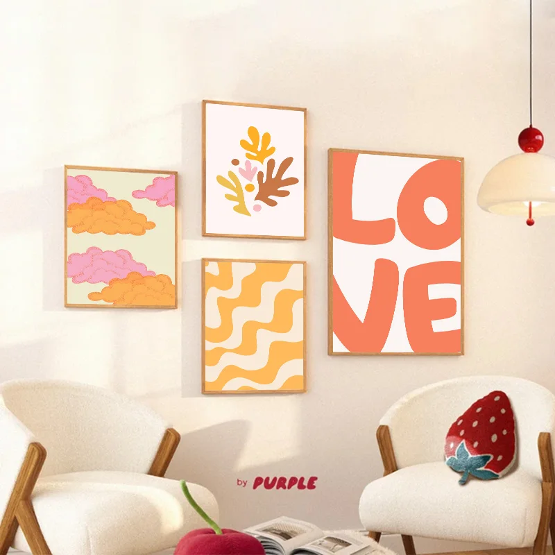 ภาพโปสเตอร์แนวเปรี้ยวจี๊ดที่ทันสมัยสีส้มสำหรับห้องแนวทันสมัยเหมาะสำหรับเป็นของขวัญ hiasan kamar ศิลปะบนผนัง