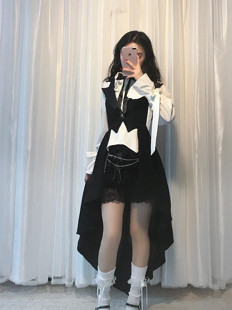 Gothic Style Lace Shirt Short Pants Tailcoat Vest Lolita Dress Three Piece Set Women's Fashion Autumn Collection China Made