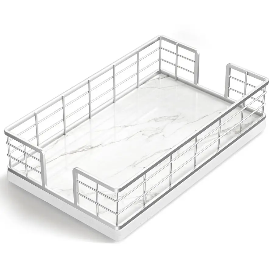 

Marble Guest Towel Holder Tray for Bathroom, Napkins Holder for Powder Room Dinning Table Wooden Basket for Disposable Paper Han