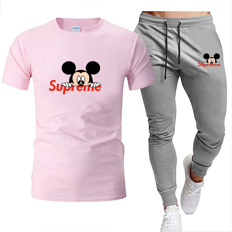 ديزني ميكي ماوس الصيف مجموعة الرجال عادية قطعتين موضة الكورية تي شيرتات قصيرة الاكمام + السراويل الخريف في الهواء الطلق نمط الرجال عادية #3