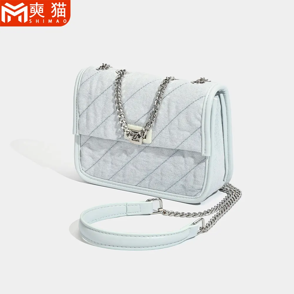 

Роскошная джинсовая маленькая квадратная сумка на плечо для женщин и девочек, модная высококачественная простая джинсовая сумка-раскладушка в форме ромба под мышками