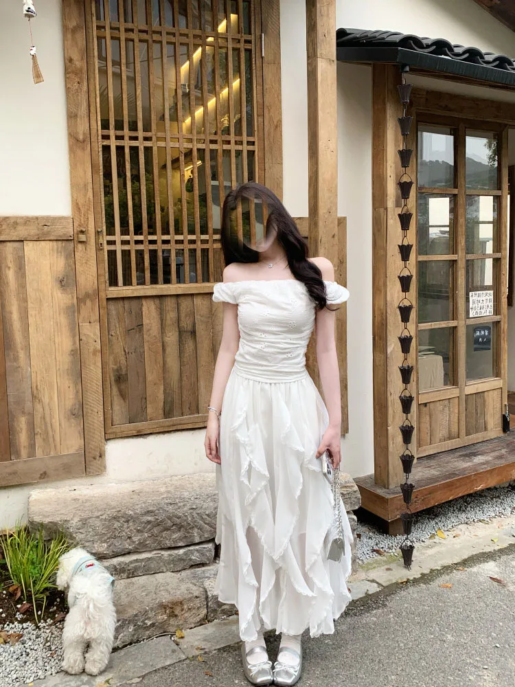 

Асимметричная юбка с высокой талией и кружевными вставками, женская, летняя, в стиле А-силуэта, длинная, воздушная, из полиэстера, с защитой от скольжения