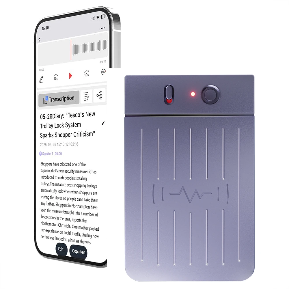

AI Voice Recorder Free 1200 Minutes of Transcription per Month Includes Protective case App-Controlled Supports 112 Languages