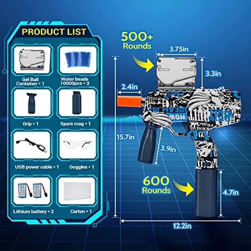 Pistola Gel giocattolo pistola per bambini pistola con 10000 proiettili pistola a proiettile morbida adatta per 14 ragazzi e ragazze e adulti gioco