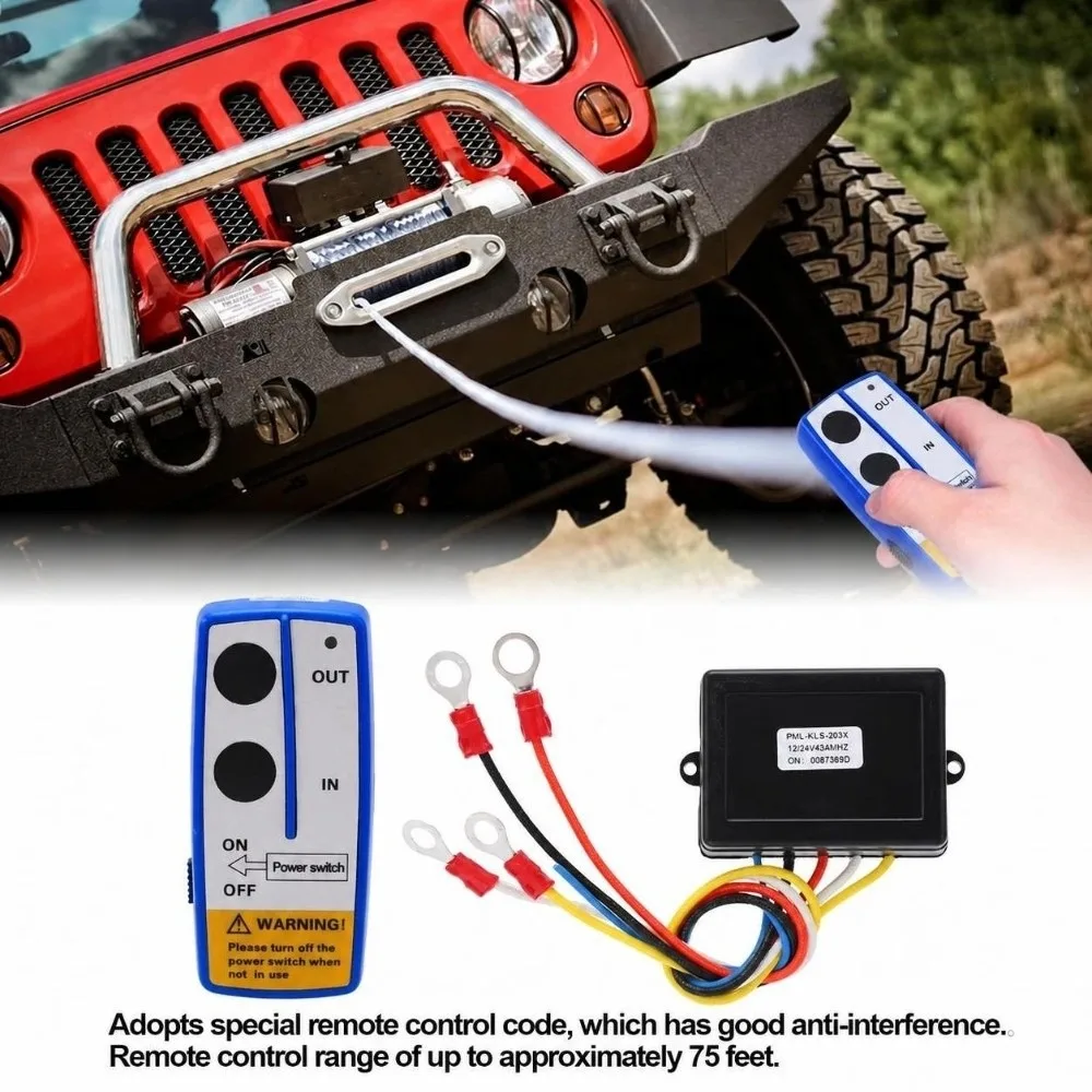 12/24V Power Winch Remote Control Wireless Control Handset Switch Winch Power Switch 434MHz Frequency Receiver Included