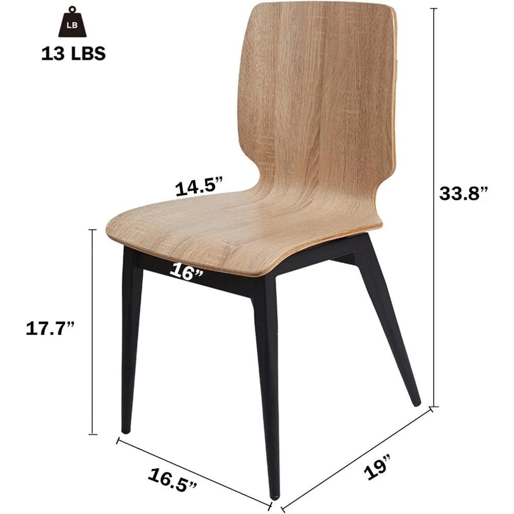 طقم كراسي طعام خشبية للمطبخ مكون من 4 قطع مع مقعد من الخشب وأرجل معدنية، كرسي جانبي داخلي حديث لمنتصف المزرعة