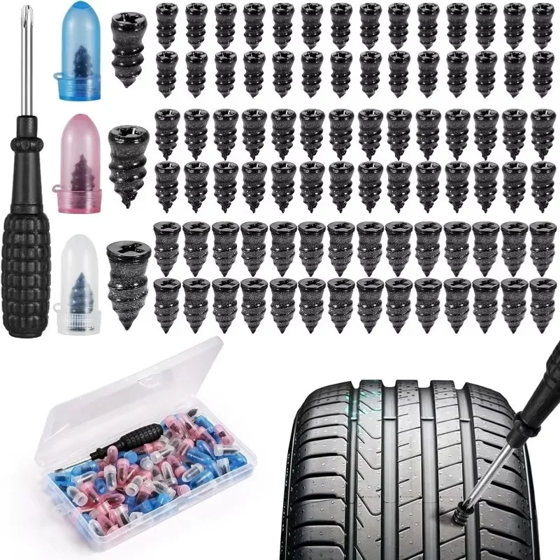 85PCS Tire Repair Screws Puncture Set Vacuum Car Tyre Repair Rubber Nail Set Tubeless Repair Tools Kit for Motorcycle Truck