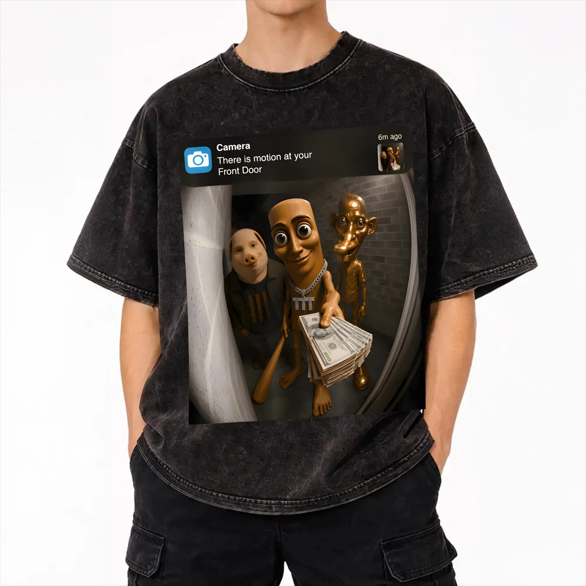 There is Motion at Your Front Door Tung Tung Tung sahur Meme  T Shirt Hip Hop Washed T-Shirt  Casual for Men Women Streetwear