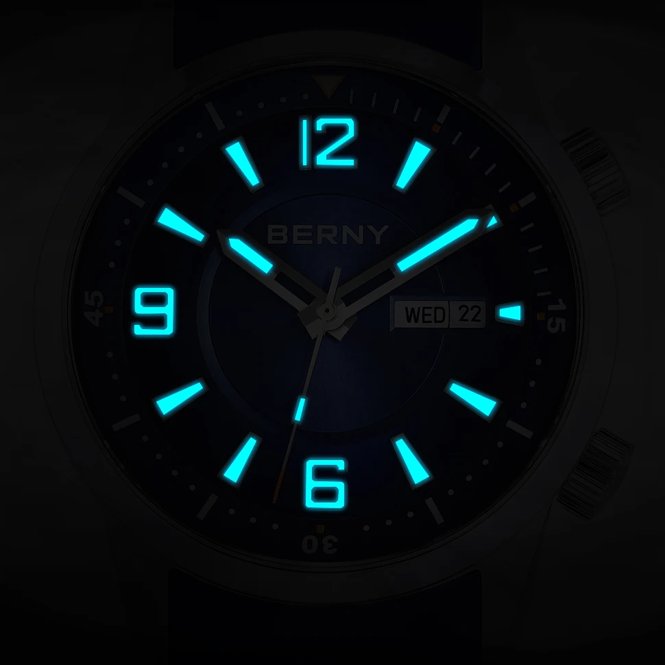 BERNY Divers Men Watch MIYOTA 8205 Self-Wind Automatic Mechanical Wristwatch 200m Waterproof Sapphire Compressor Dive Watch Man