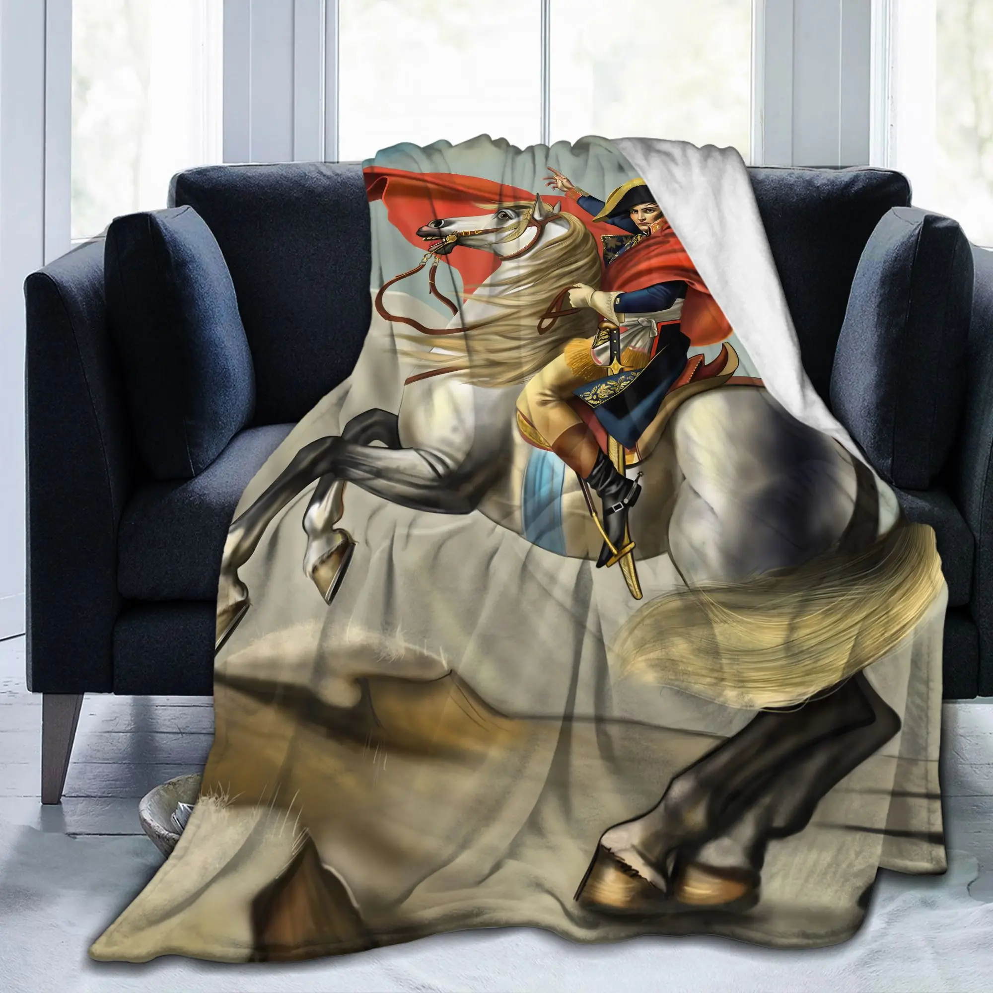 Napoleon Bonaparte Crossing the Alps Blanket Art Flannel Throw Blankets Airplane Decoration Lightweight Bedspread Portable