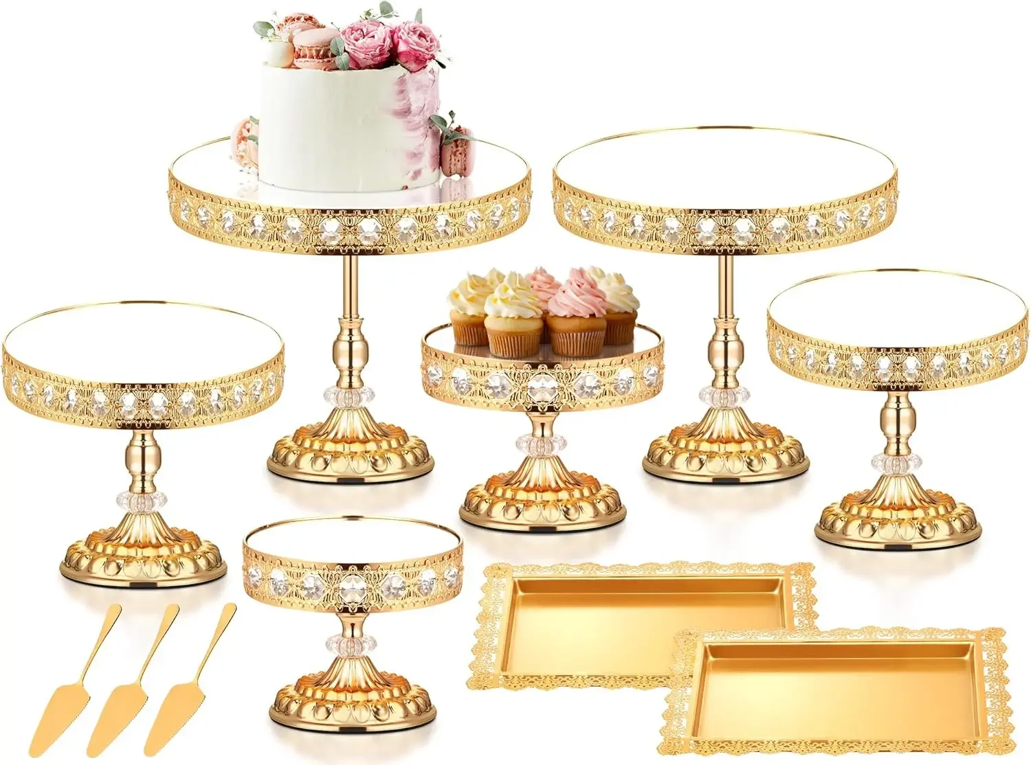 

NEW 12-Piece Gold Cake Stand Set, Vintage Cake Stand with Crystal Edge and Cupcake Display Tray, Dessert Table Display Set