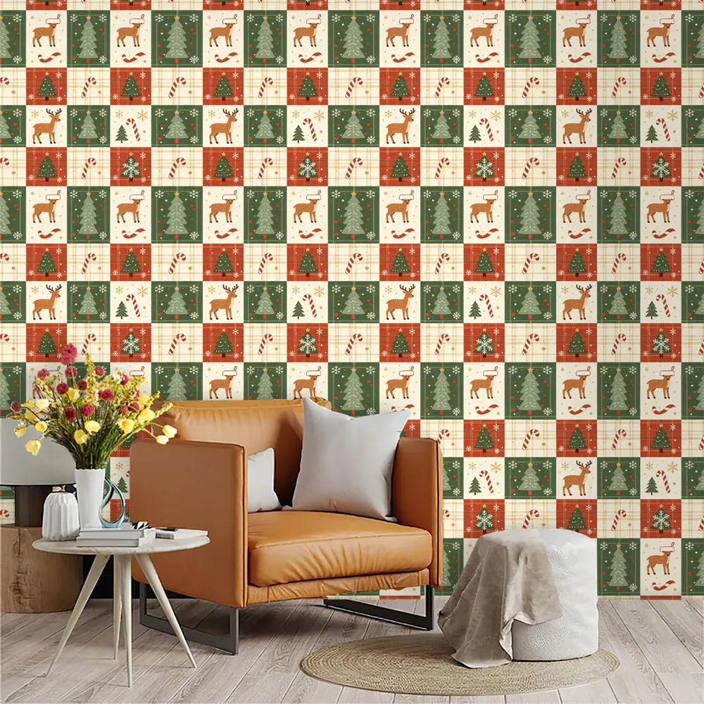 1PC Christmas reindeer cycling wallpaper PVC flat cycling wallpaper living room bedroom wallfestival decoration