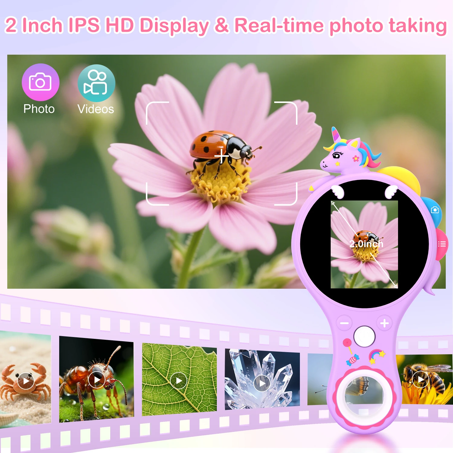 Kids Digital Microscope 2 Inch Screen Photo & Video Function USB Rechargeable Educational Science Toy Gift For Girls Boys