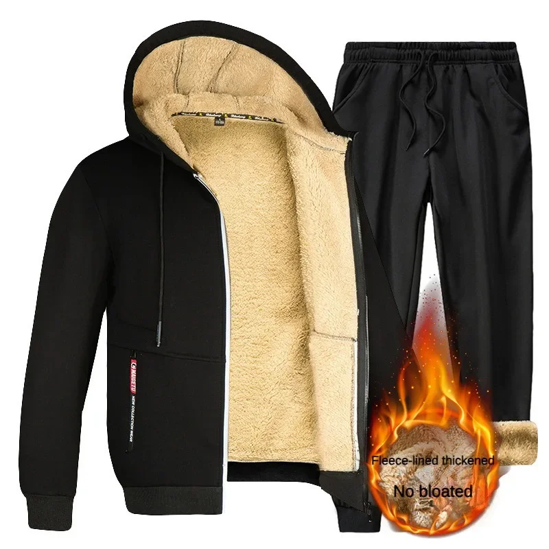 Sets Mens Autumn Winter Hooded Casual Sportswear Sweatpants New Running Pants Style Thickened cotton jacket Male Two-Piece Suit