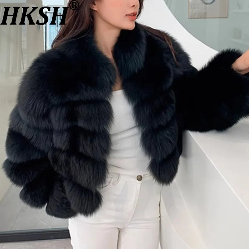 

HKSH Winter New Women Short Faux Fur Coat Stand Collar Versatile Solid Color Trendy Luxury Fashion Thickened Warm Jacket HK17422