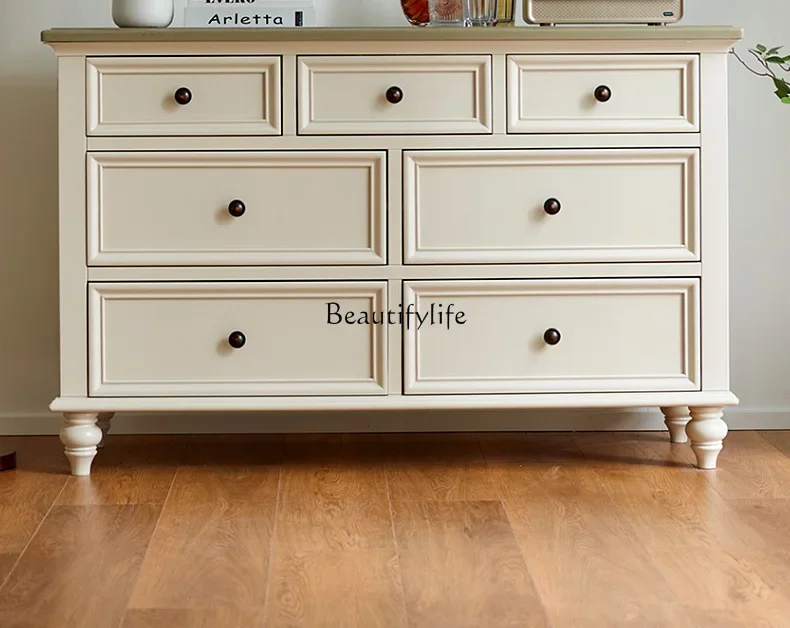 American pastoral drawer locker cream style bedroom furniture all solid wood storage cabinet