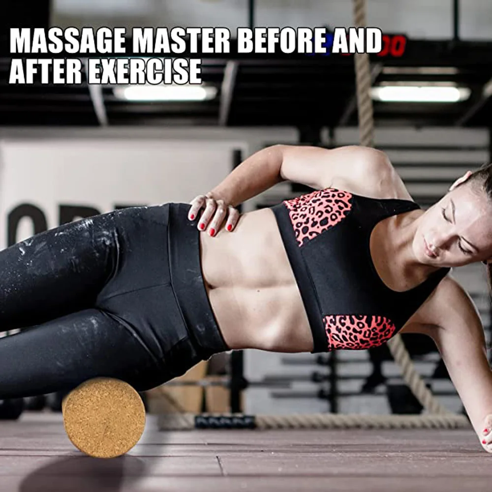 Natural Cork Yoga Pillar Fitness Myofascial Release Column Exercises Massage Roller for Workout Pilates Back Full Body Leg