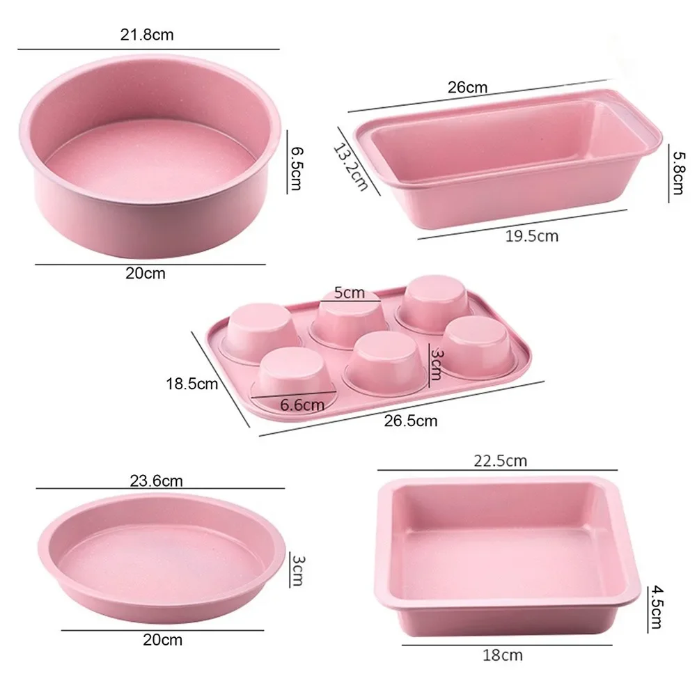 Pink Non-Stick Carbon Steel Baking Pan Set Baking Oven Cake Mold Round Square Rectangle Pizza Toast Live Bottom Kitchen Mould