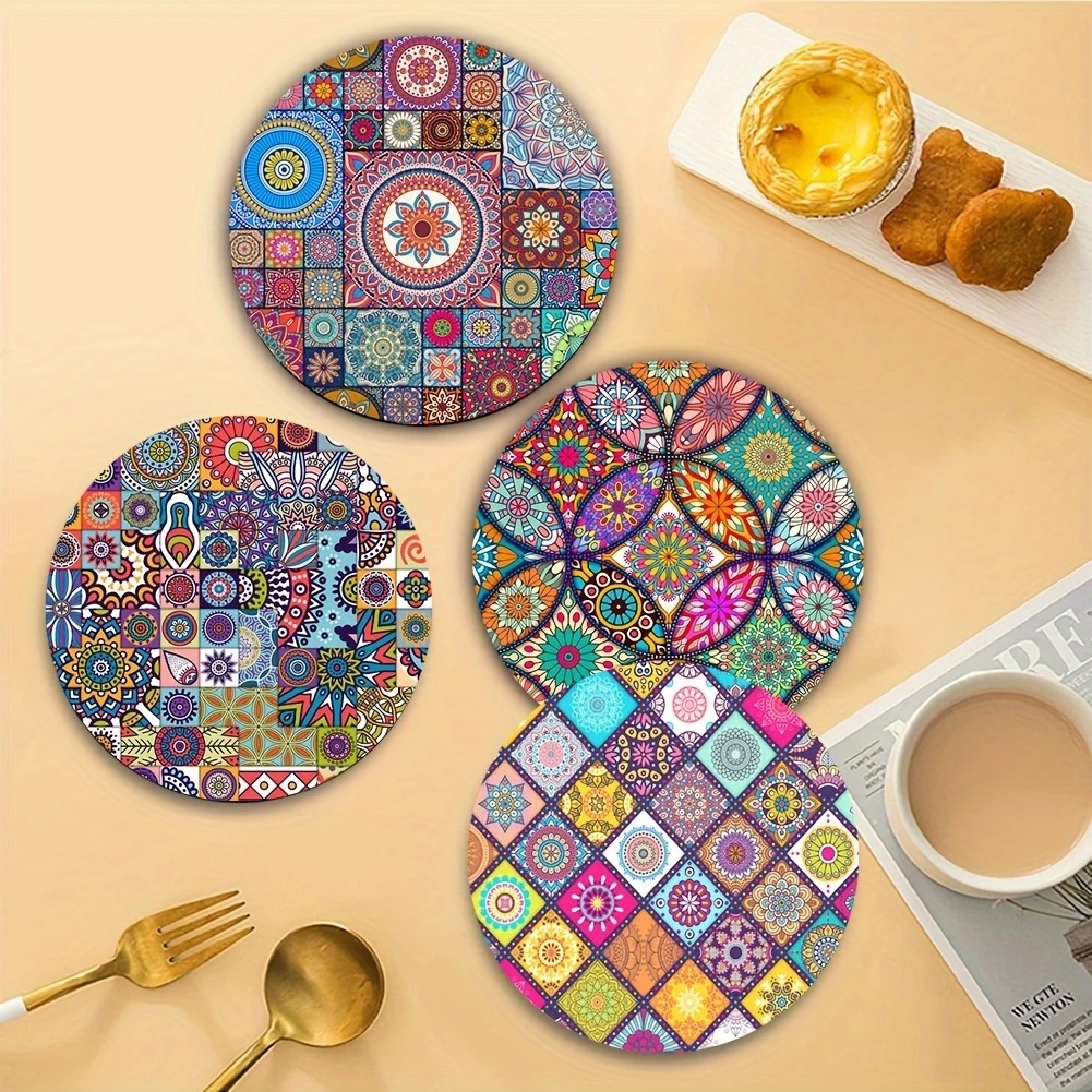 4pcs Mandala Wooden Placemats-Durable,Heat-Resistant, Non-Slip and Easy to Clean-Perfect for Home,Office, Party and Festival
