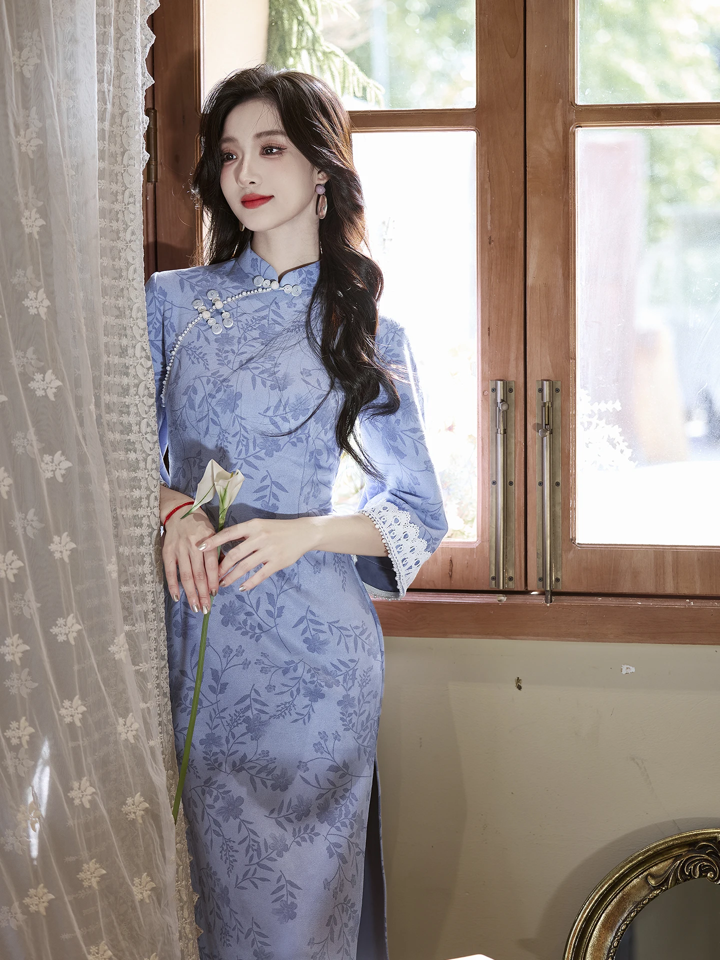 

Ele New Chinese Sle Artistic Retro Qipao Dr for Young Girls Daily Wear Low Slit Midi Qipao Dr Floral Print