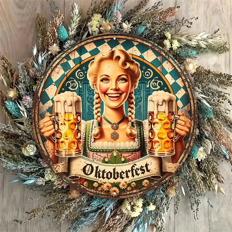 Vintage-Metallschild „Fröhliche und festliche Bilder“, Retro-Vintage-Look-Wandkunst für Bar, Café, Strandhaus, Hinterhof, 7,8 x 7,8 Zoll