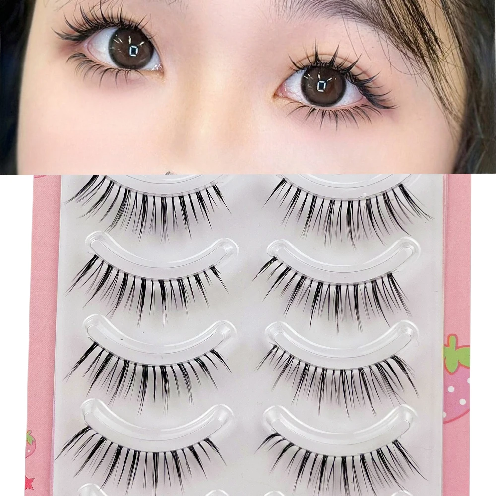 5 Pairs Natural Japanese‑Style False Eyelashes, Short Thin Light Lash Extensions, Soft Fake Lashes for Daily Makeup & Cosplay
