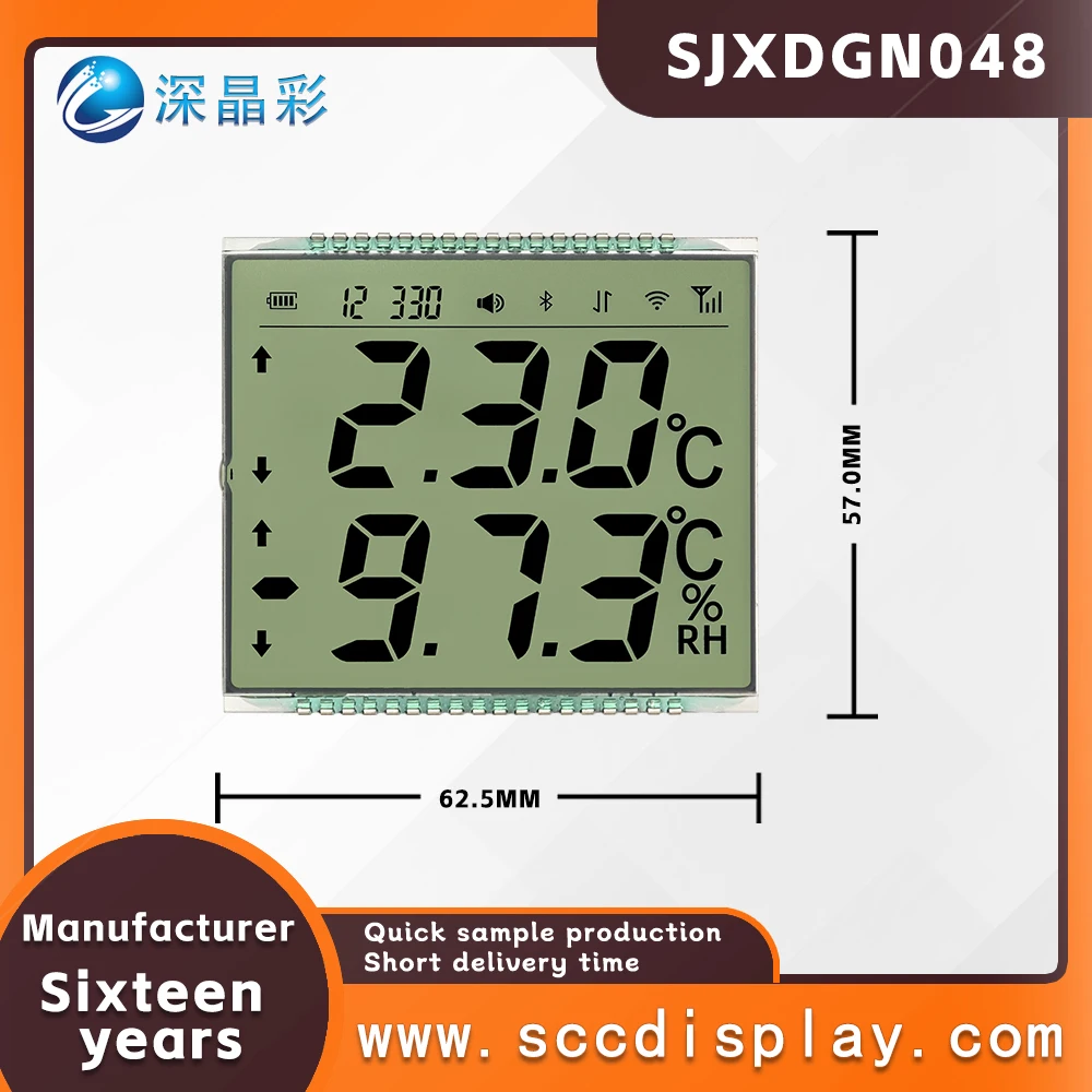 Fabricante personalizado sjxdgn048 tn tela de segmento lcd positivo tela de exibição de ponto decimal instrumento de temperatura tela lcd