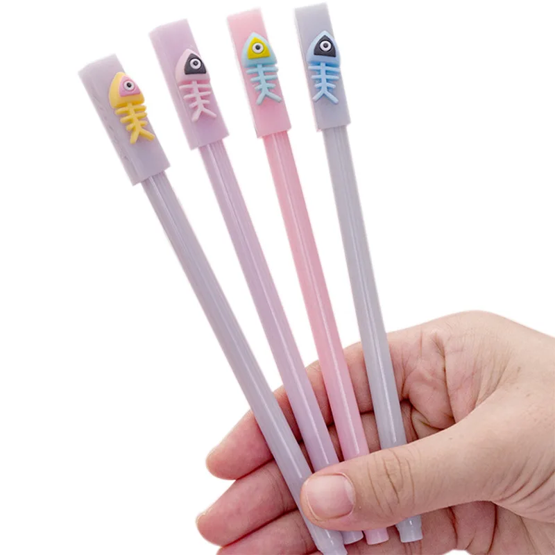 12/60 Pcs Cute Cartoon Fish Bone Sculpture Student Neutral Pens Student with Simple Signature Pen Cute Stationery Supplies