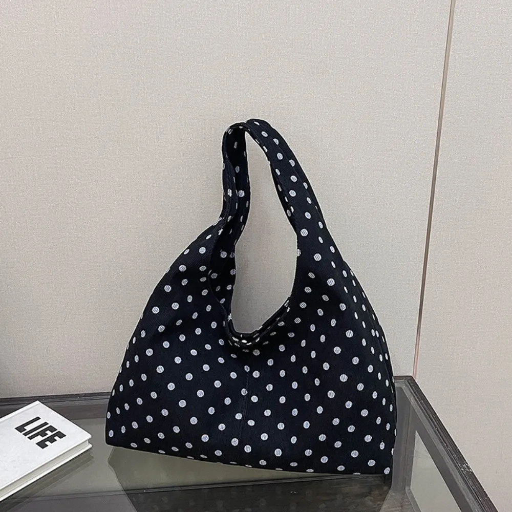 Neue Damenhandtasche mit Polka-Dot-Muster, lässige Umhängetasche aus Cord, große Tragetasche für den täglichen Pendelverkehr – Detail 16