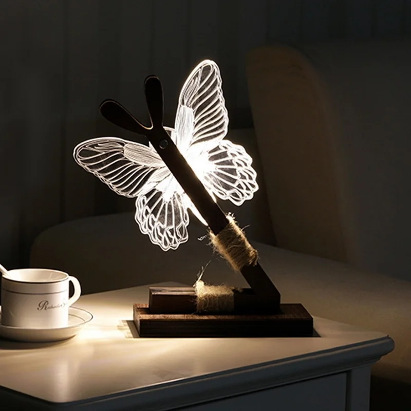 Cute Butterfly 9 Led Night Light Home Room Desk Decor 3d Usb Charging Night Lights Us Plug Modern Abstract Light Decor