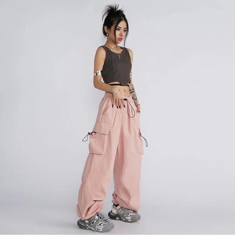 

Y 2k Vintage Women's Parachute Pants Summer Cargo Trousers Baggy Korean Fashion Women Clothes Y2k Streetwear
