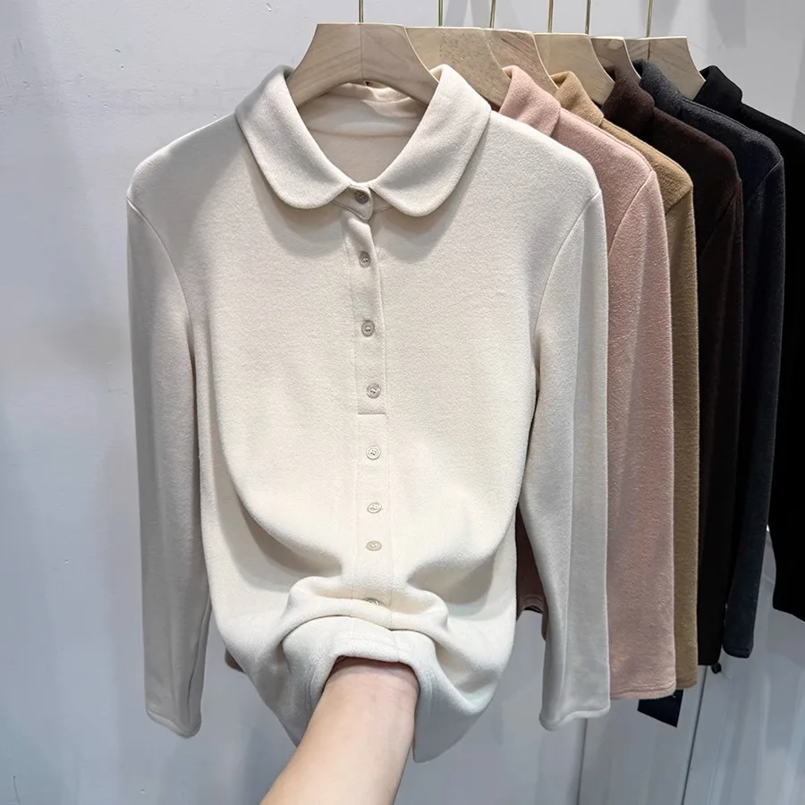 

Новая осенне-зимняя теплая двусторонняя бархатная кофта с длинным рукавом для женщин, универсальная повседневная базовая кофта для ношения под одеждой