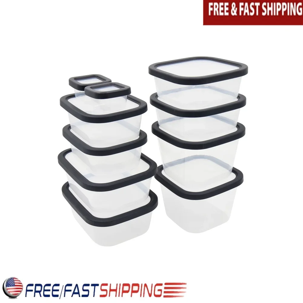 

Набор пластиковых контейнеров для хранения еды, безопасных для микроволновой печи, 20 шт., штабелируемый многоразовый органайзер для мытья посудомоечной машины, кухонный пикник