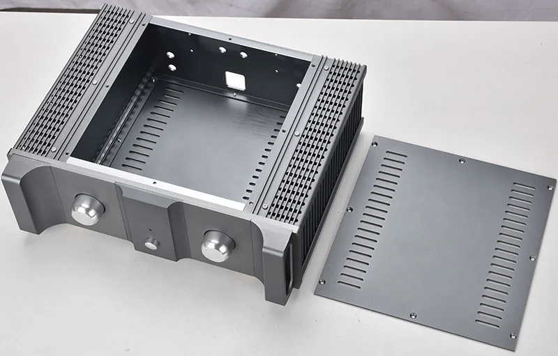 DIY Anodized Aluminum Button Chassis DAC Decoder Enclosure PSU W370 H120 D307 Grey CNC Pure Rear Power Amplifier Case Heat Sink