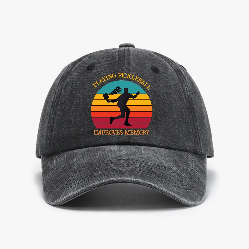 Pickleball Player hat playing Pickleball Improves Memory Retro Washed Baseball Cap Summer Adjustable duckbill hat