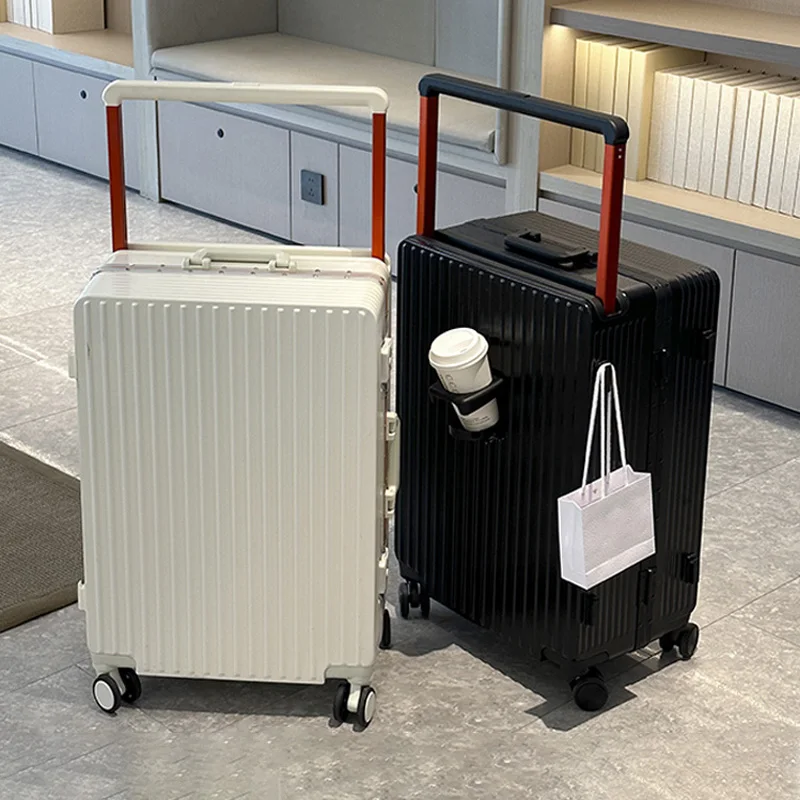 

New Wide Handle Suitcase on Wheels Travel Suitcases with Cup Holder 20-inch Aluminum Frame Carry-on Luggage 26-inch
