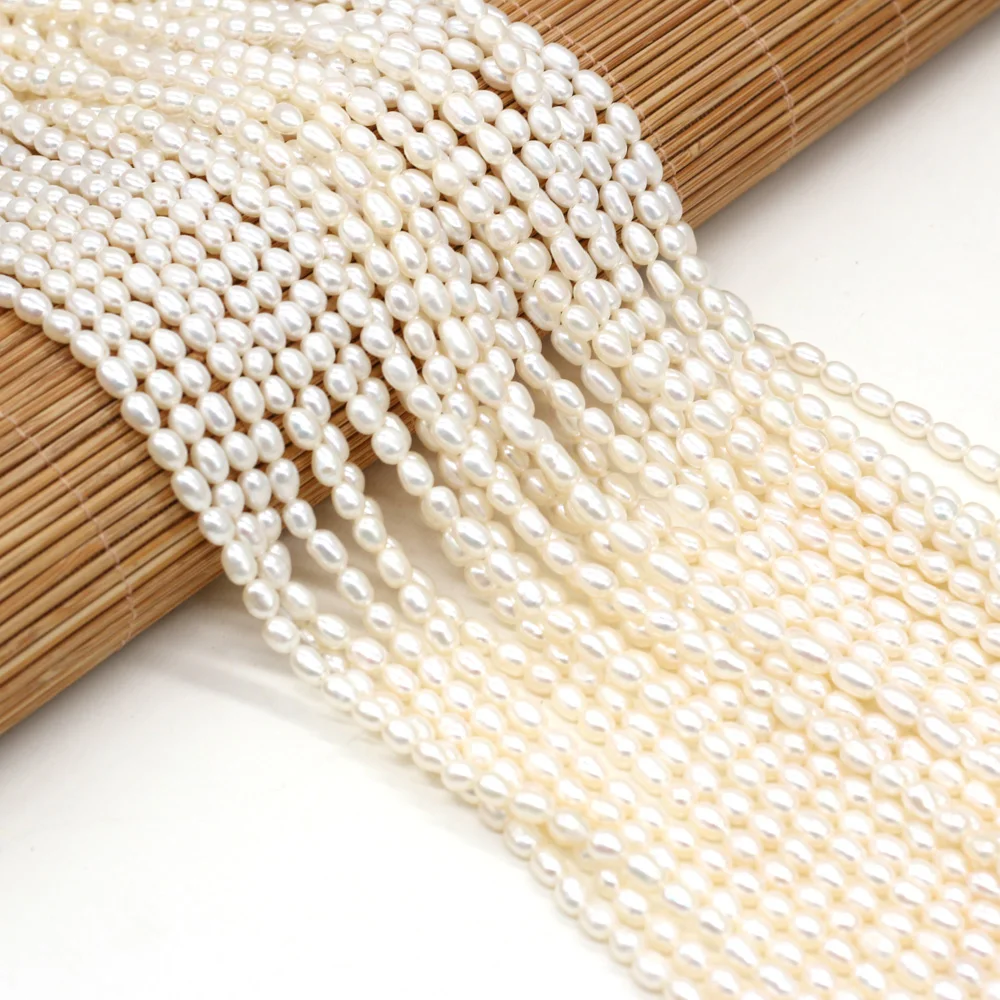 3-4mm High-quality Delicate Small Rice Beads White Natural Freshwater Pearls Loose Spacer Beads for Jewelry Making DIY Necklace