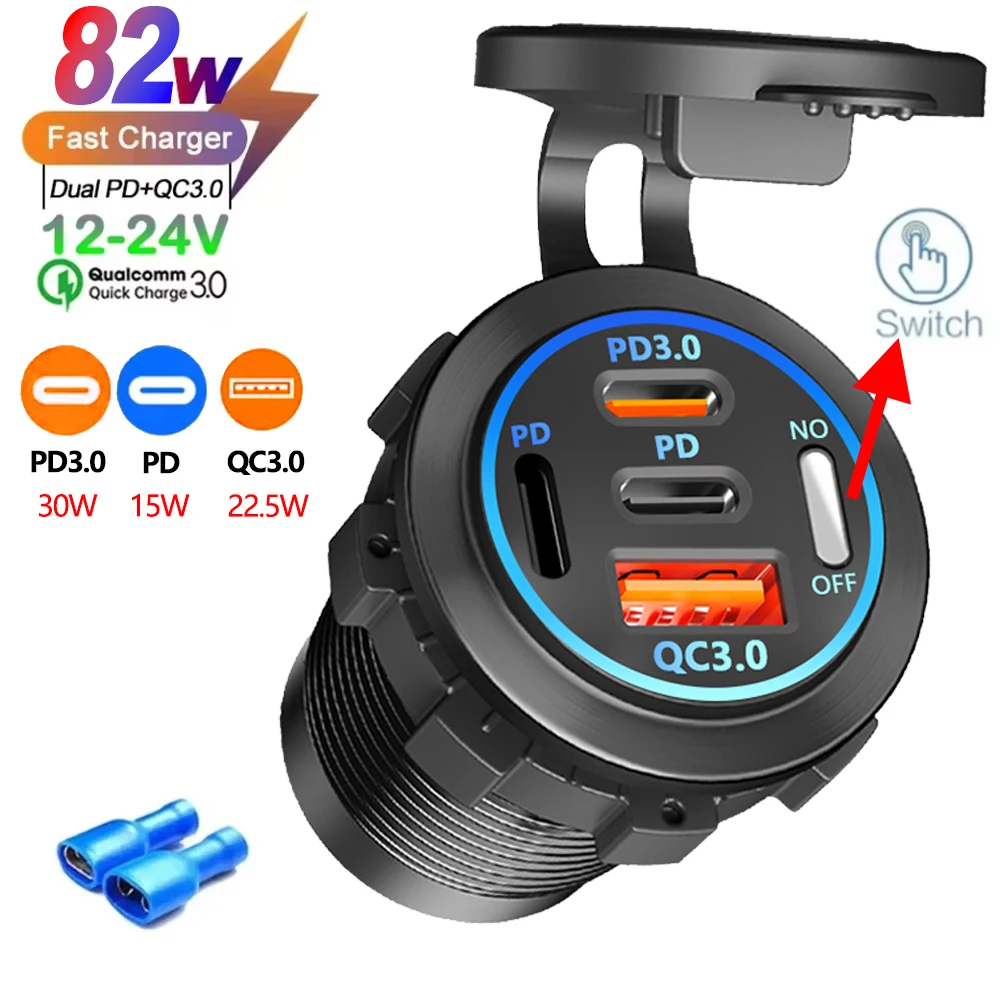 2/3/4 Poort PD QC 3.0 USB Autolader met Voltmeter Socket Stopcontact Adapter Waterdicht voor 12 V/24 V Auto ATV Boot Hot Koop - afbeelding 1