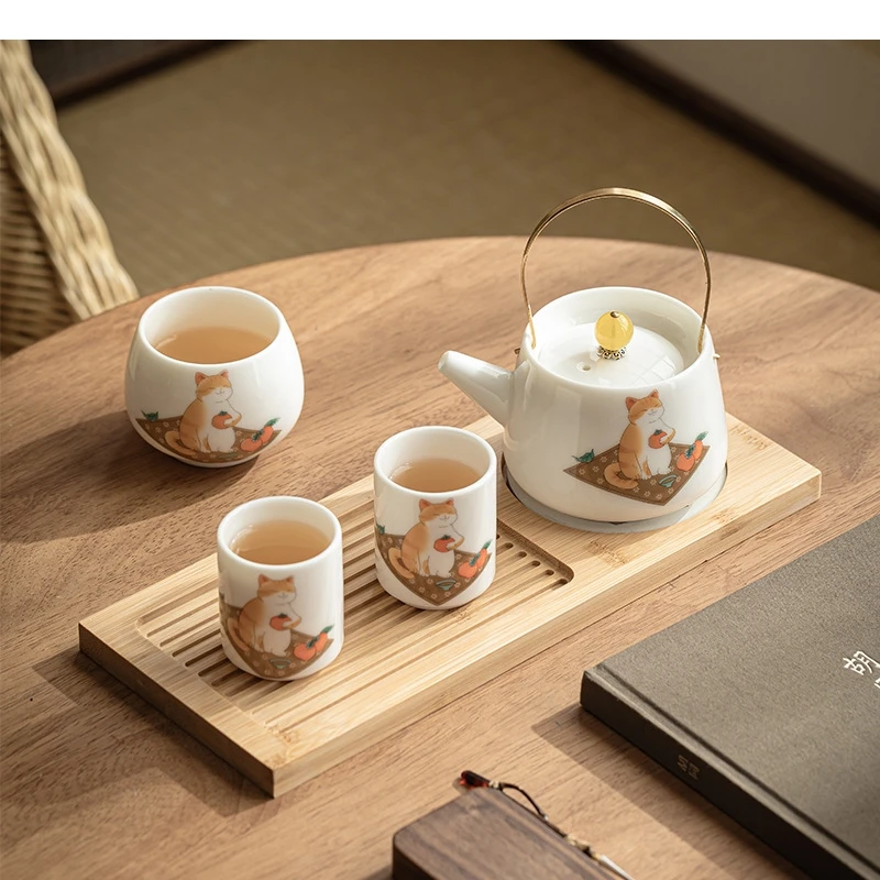 Cute Orange Tea Set Office Kung Fu Home Ceramic Teapot and Teacup Can Business Festival Gift