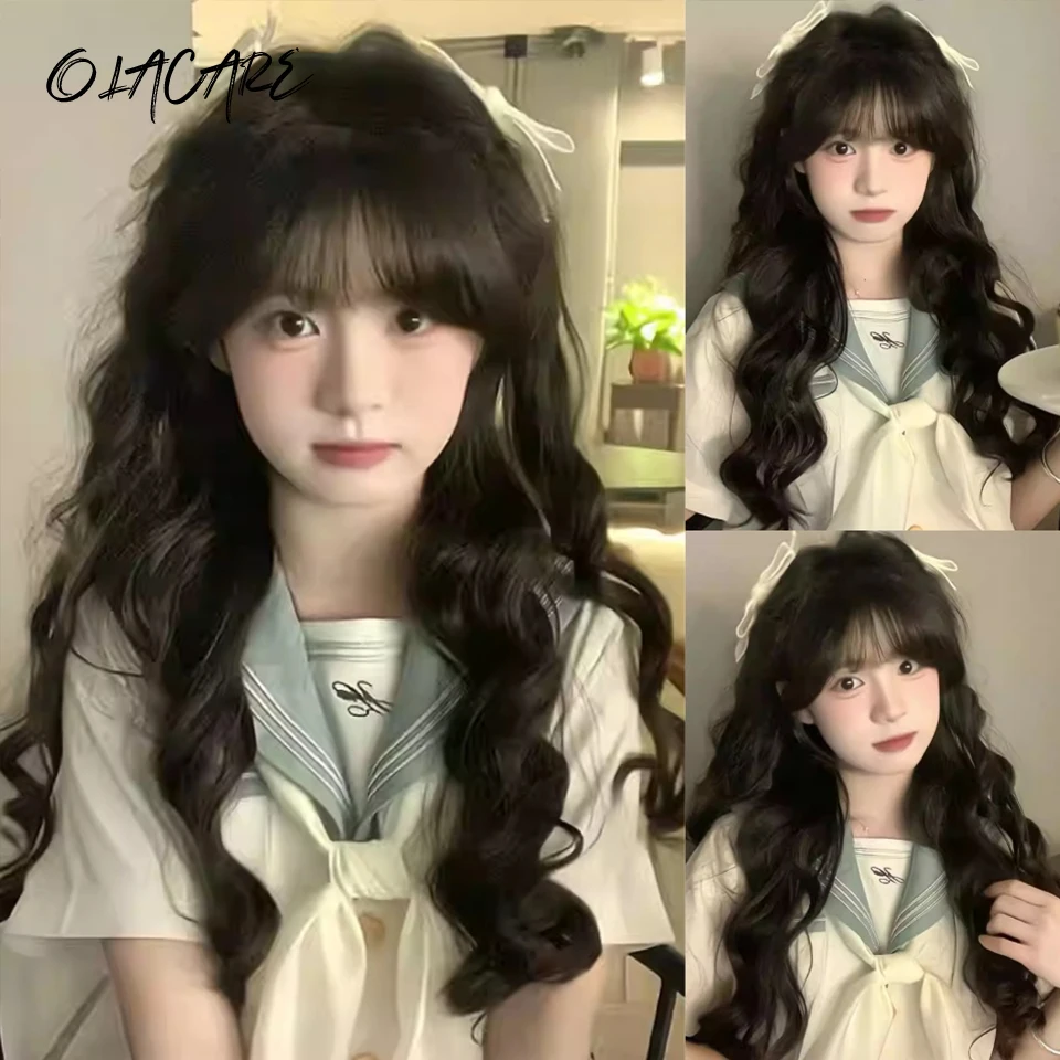 

OLACARE WIGS Популярные коричневые пепельные длинные глубокие волнистые волосы Парики Лолиты с челкой Синтетический парик для женщин Модные толстые кудри Парики для девочек