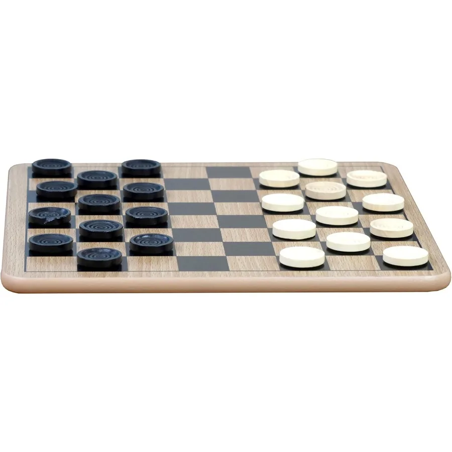 Reversible Wooden Board for Chess Checkers TicTacToe Includes 24 Interlocking Wooden Checkers and 32 Standard Chess Pieces Idea