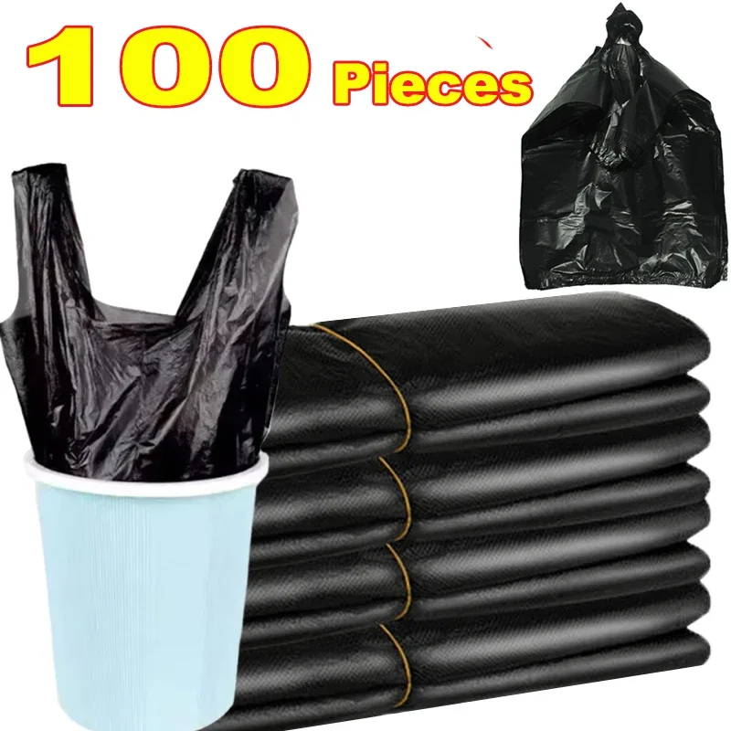 

Thickened Black Garbage Bag Trash Pouch Household Disposable Garbage Bag Vest Type Plastic Trash Bags for Kitchen Toilet Office