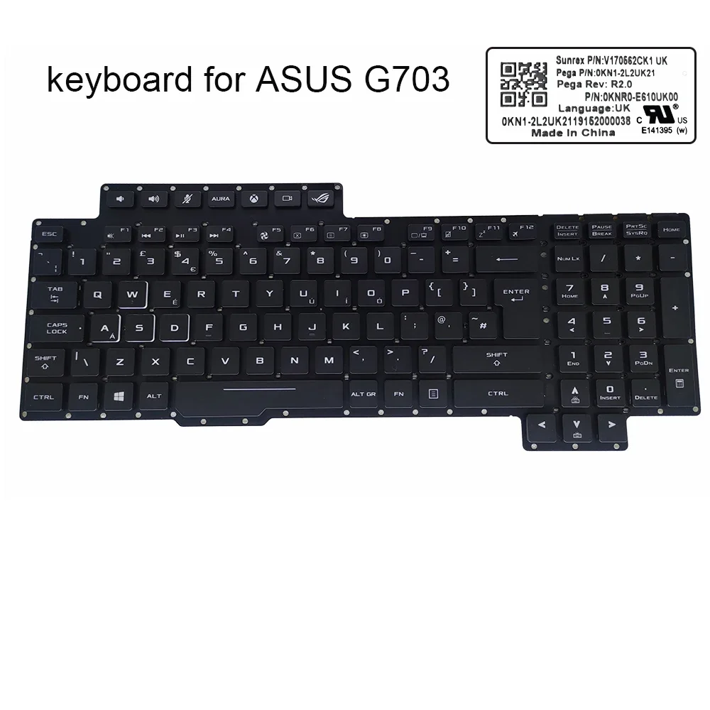 

UK Nordic RGB Backlight Keyboard for Asus ROG G703 G703GI G703GS G703VI NE Gaming Keyboard Colorful Light 0KN1 2L2UK21 2L2ND21